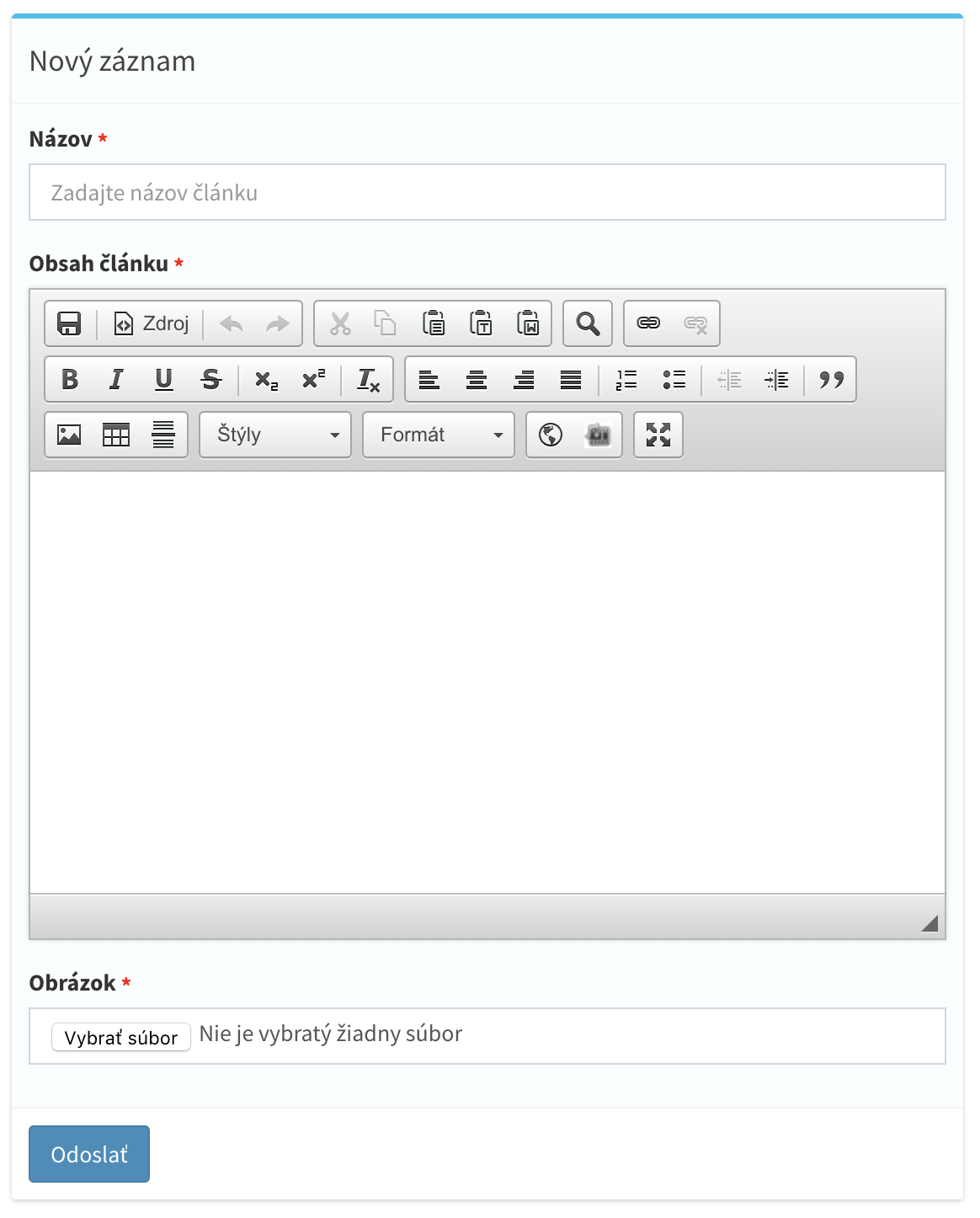 Form generated from the field definition
